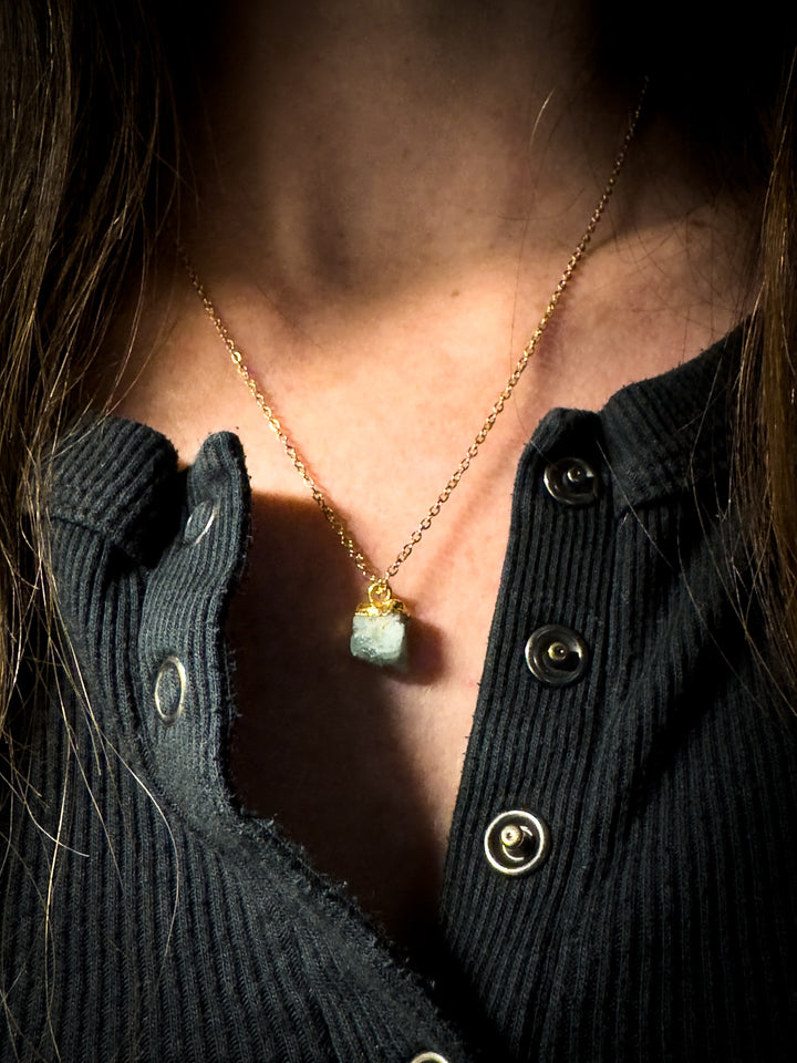 Amazonite and Gold Rough Gemstone Necklace