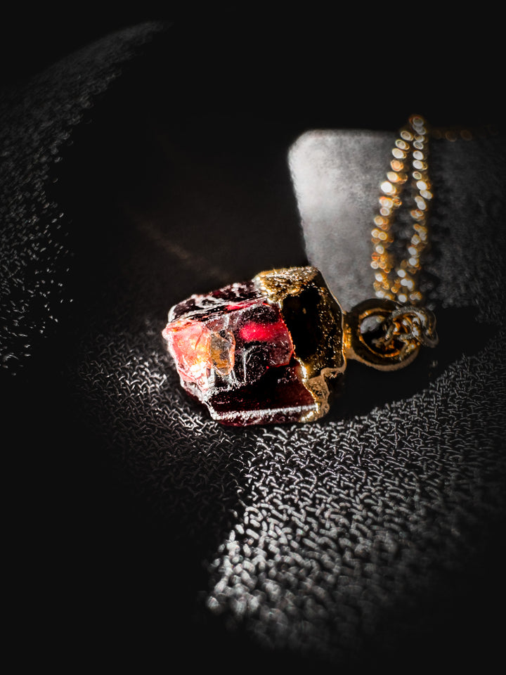 Raw Garnet and Gold Crystal Necklace