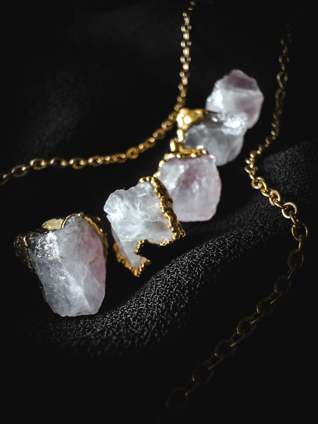 Raw Rose Quartz Crystal Gold Necklace