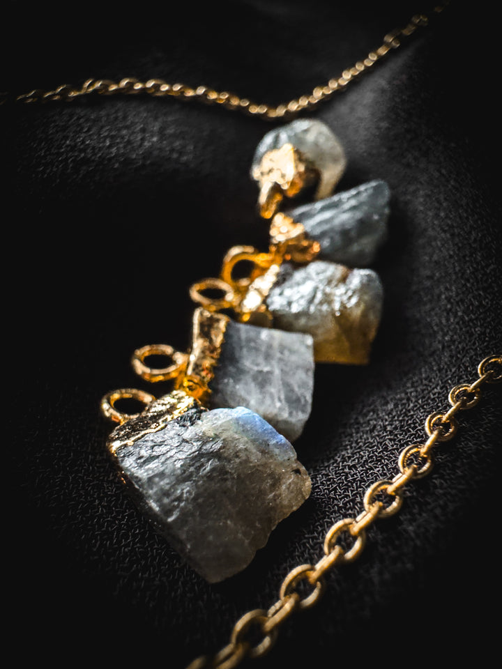 Labradorite and Gold Rough Gemstone Necklace