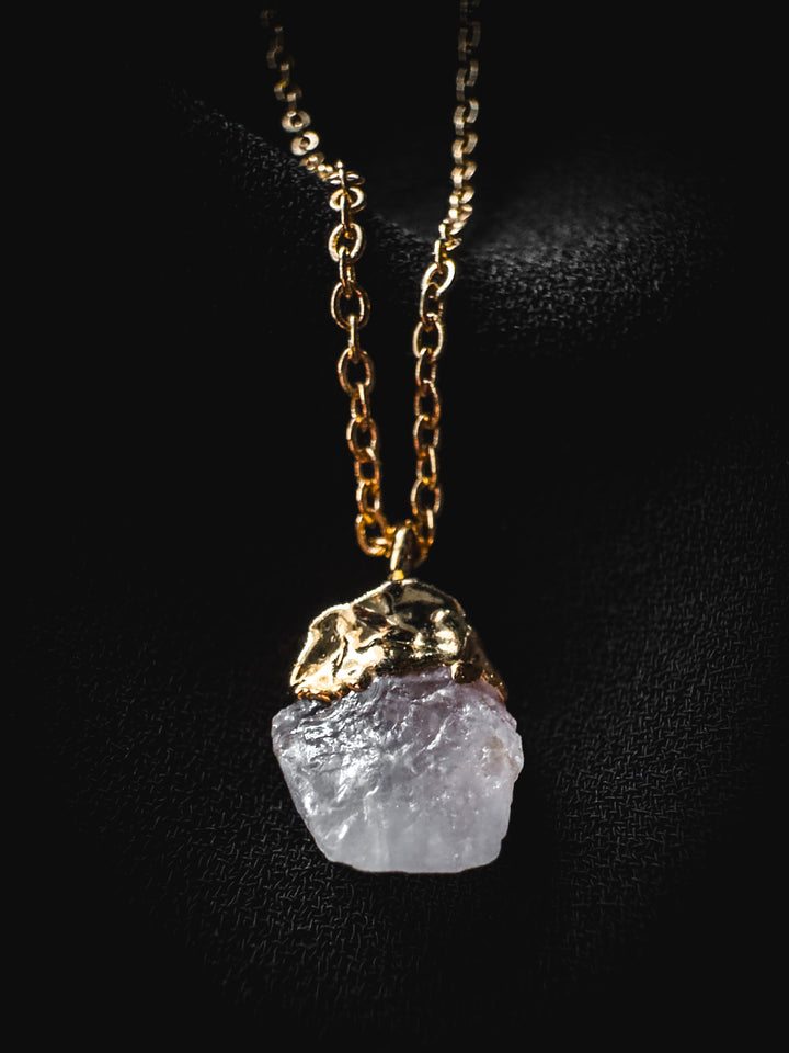 Raw Rose Quartz Crystal Gold Necklace