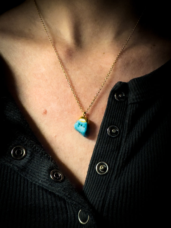 Turquoise and Gold Rough Gemstone Necklace