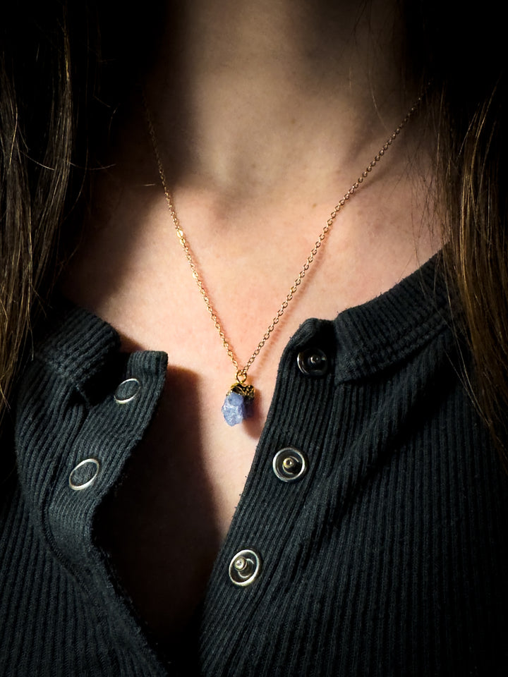 Tanzanite and Gold Rough Gemstone Necklace