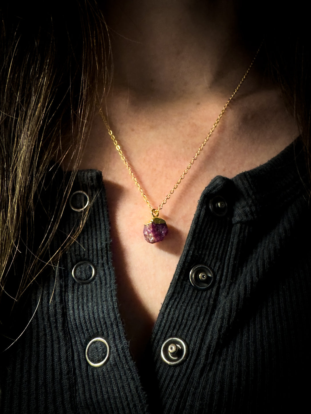 Ruby and Gold Rough Gemstone Necklace