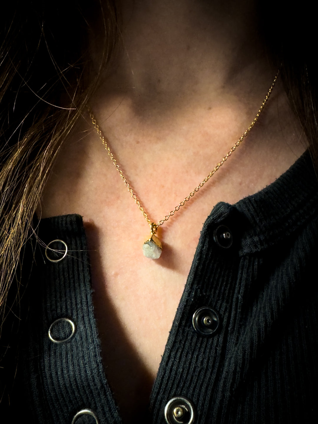 Moonstone and Gold Rough Gemstone Necklace