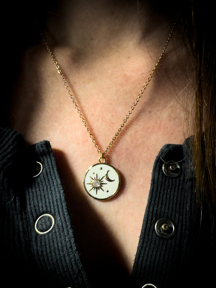 Celeste | White Enamel and Gold Celestial Necklace