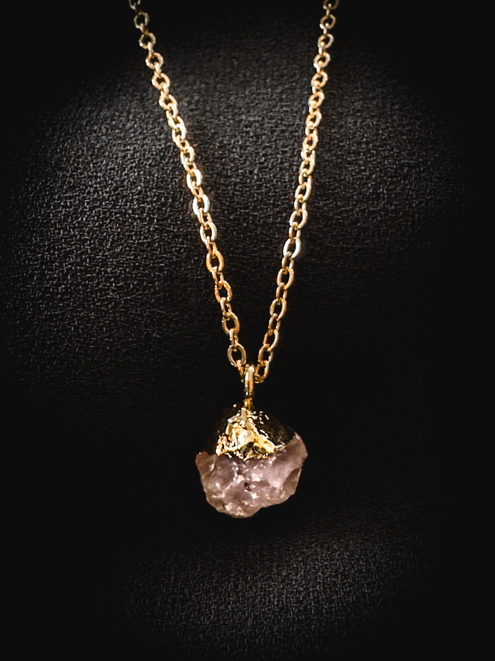 Raw Rose Quartz Crystal Gold Necklace