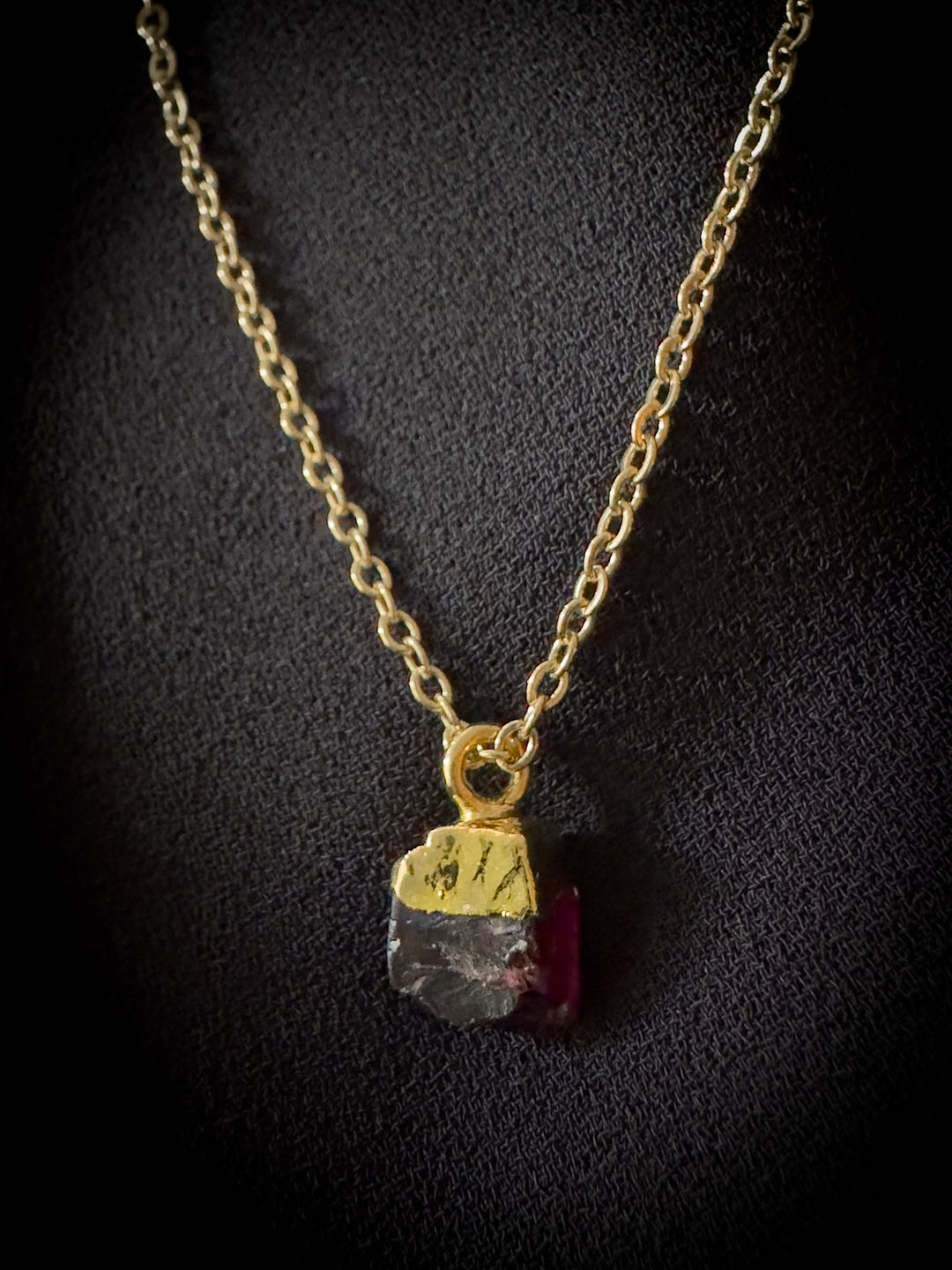 Raw Garnet and Gold Crystal Necklace